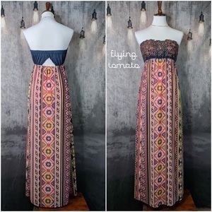 Flying Tomato Strapless Embroidered Maxi Dress